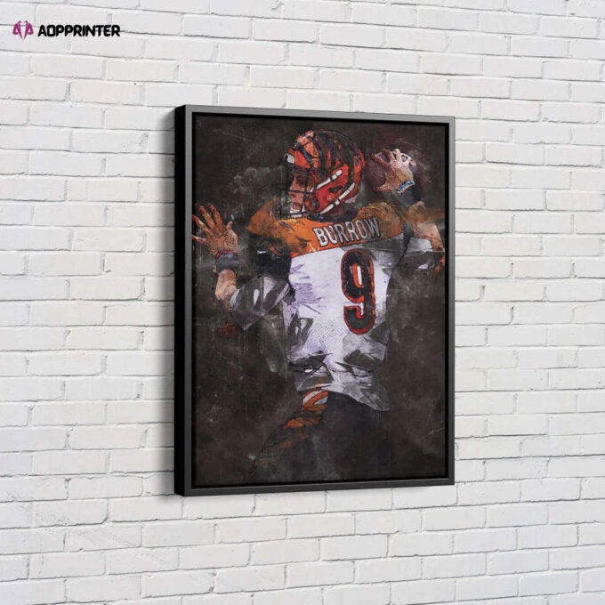 Joe Burrow Poster Cincinnati Bengals Painting Football Canvas Unique Design Wall Art Print Hand Made Ready to Hang Custom Design