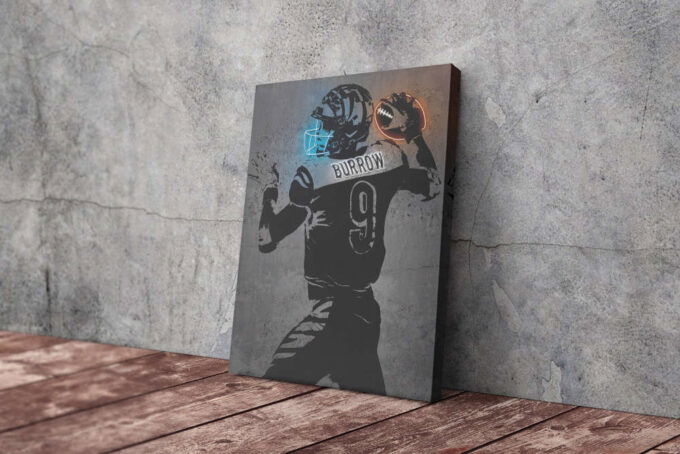 Joe Burrow Poster Neon Effect Cincinnati Bengals Football Canvas Unique Design Wall Art Print Hand Made Ready to Hang Custom Design