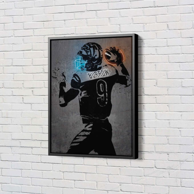 Joe Burrow Poster Neon Effect Cincinnati Bengals Football Canvas Unique Design Wall Art Print Hand Made Ready to Hang Custom Design