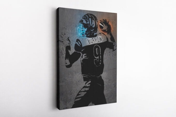 Joe Burrow Poster Neon Effect Cincinnati Bengals Football Canvas Unique Design Wall Art Print Hand Made Ready to Hang Custom Design