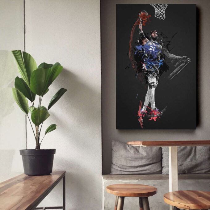 Joel Embiid Art Dunk Philadelphia 76ers NBA Wall Art Home Decor Hand Made Poster Canvas Print