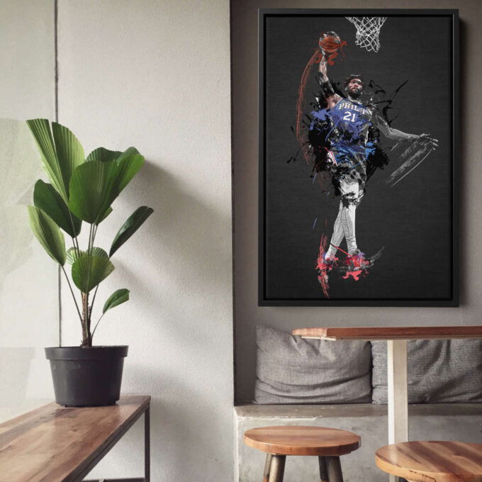 Joel Embiid Art Dunk Philadelphia 76ers NBA Wall Art Home Decor Hand Made Poster Canvas Print