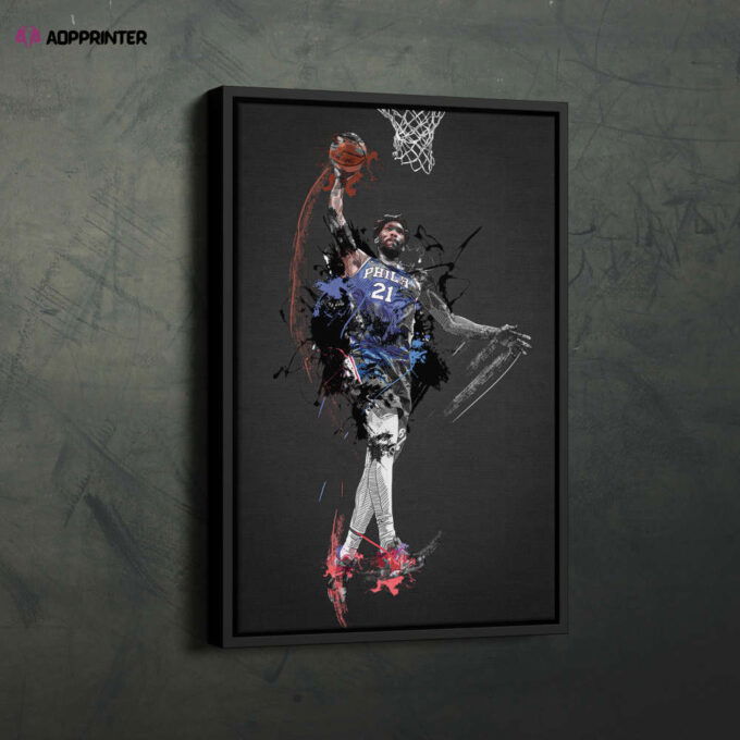 Joel Embiid Art Dunk Philadelphia 76ers NBA Wall Art Home Decor Hand Made Poster Canvas Print