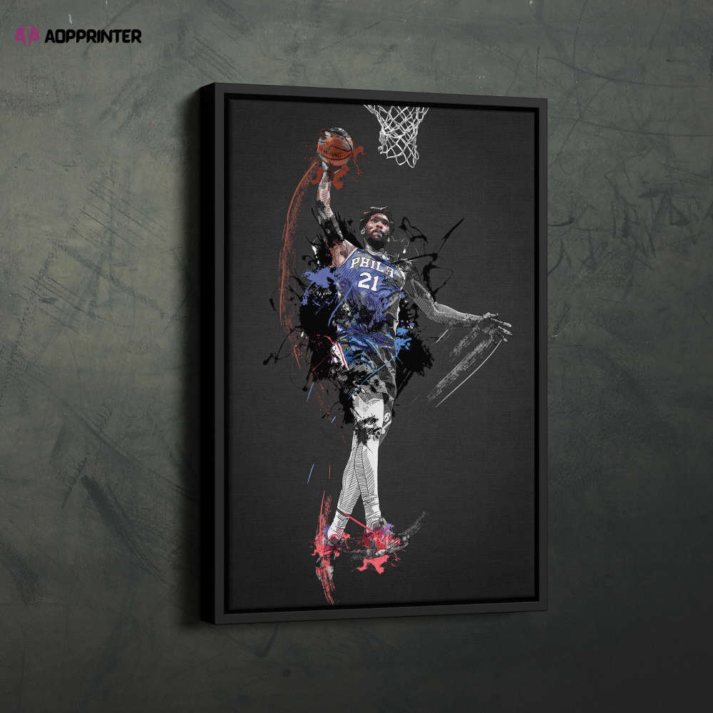 Joel Embiid Art Dunk Philadelphia 76ers NBA Wall Art Home Decor Hand Made Poster Canvas Print Joel Embiid Art Dunk Philadelphia 76ers NBA Wall Art Home Decor Hand Made Poster Canvas Print