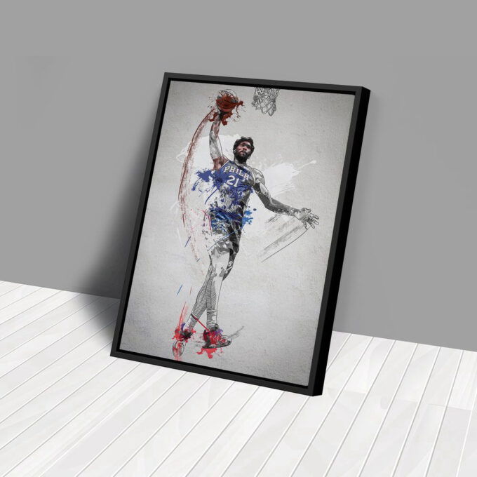 Joel Embiid Dunk Poster: Framed NBA Wall Art – Philadelphia 76ers Canvas Print & Home Decor