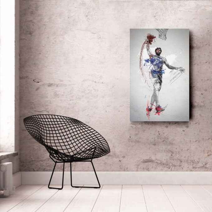 Joel Embiid Dunk Poster: Framed NBA Wall Art – Philadelphia 76ers Canvas Print & Home Decor
