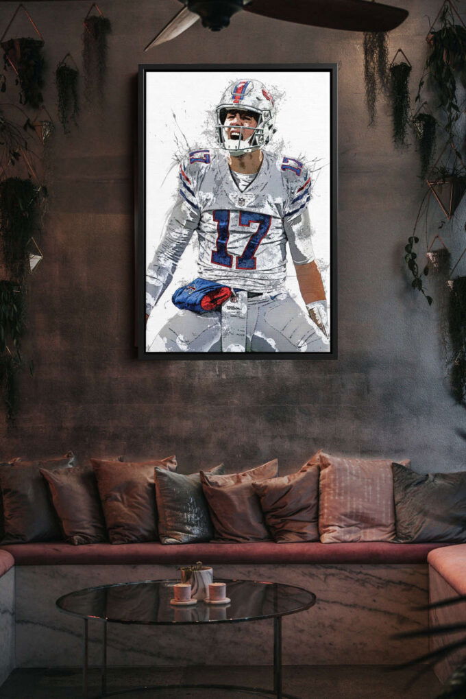 Josh Allen American Football Celebration Canvas Unique Design Wall Art Print Hand Made Ready to Hang Custom Design