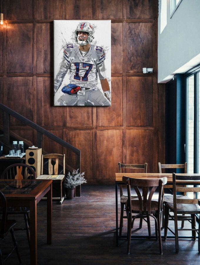 Josh Allen American Football Celebration Canvas Unique Design Wall Art Print Hand Made Ready to Hang Custom Design