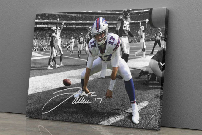 Josh Allen Autographed Poster Buffalo Bills Canvas Unique Design Wall Art Print Hand Made Ready to Hang Custom Design