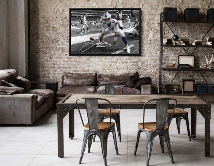 Josh Allen Autographed Poster Buffalo Bills Canvas Unique Design Wall Art Print Hand Made Ready to Hang Custom Design