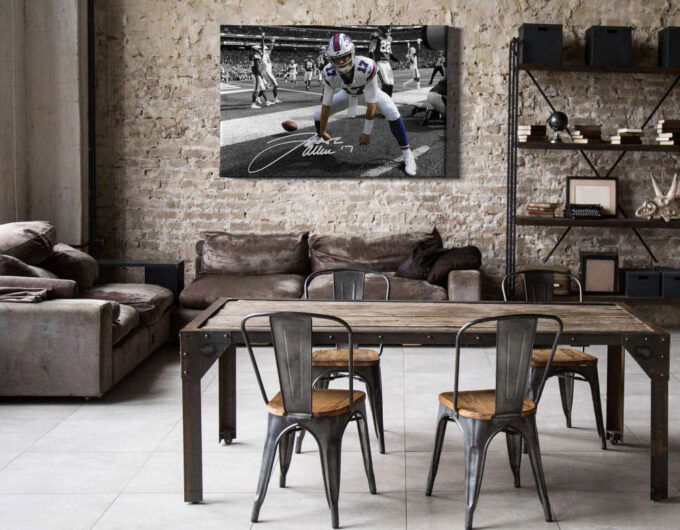 Josh Allen Autographed Poster Buffalo Bills Canvas Unique Design Wall Art Print Hand Made Ready to Hang Custom Design