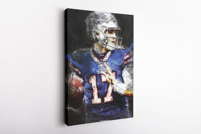 Josh Allen Poster Painting Buffalo Bills NFL Canvas Unique Design Wall Art Print Hand Made Ready to Hang Custom Design