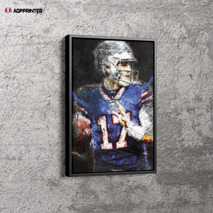Josh Allen Poster Painting Buffalo Bills NFL Canvas Unique Design Wall Art Print Hand Made Ready to Hang Custom Design