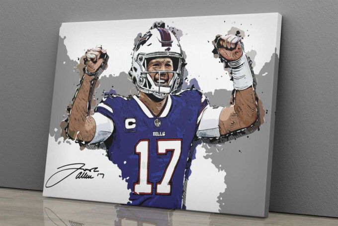 Josh Allen Signed Cartoon Poster Buffalo Bills Canvas Unique Design Wall Art Print Hand Made Ready to Hang Custom Design