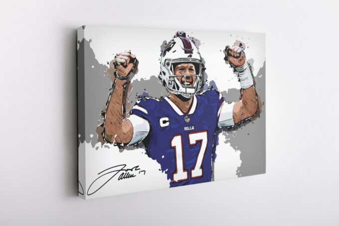 Josh Allen Signed Cartoon Poster Buffalo Bills Canvas Unique Design Wall Art Print Hand Made Ready to Hang Custom Design