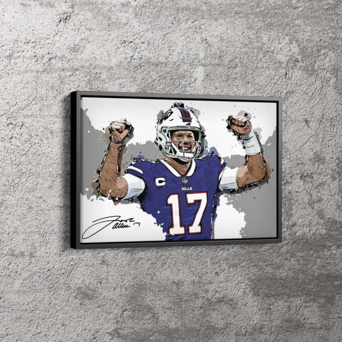 Josh Allen Signed Cartoon Poster Buffalo Bills Canvas Unique Design Wall Art Print Hand Made Ready to Hang Custom Design