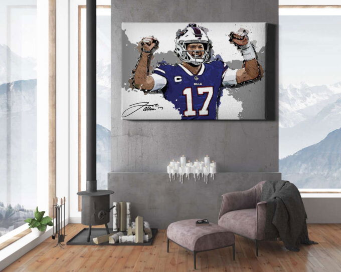 Josh Allen Signed Cartoon Poster Buffalo Bills Canvas Unique Design Wall Art Print Hand Made Ready to Hang Custom Design