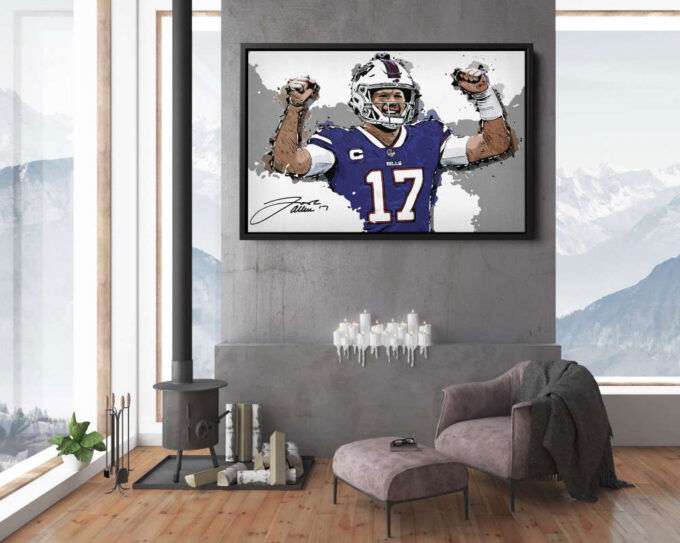 Josh Allen Signed Cartoon Poster Buffalo Bills Canvas Unique Design Wall Art Print Hand Made Ready to Hang Custom Design