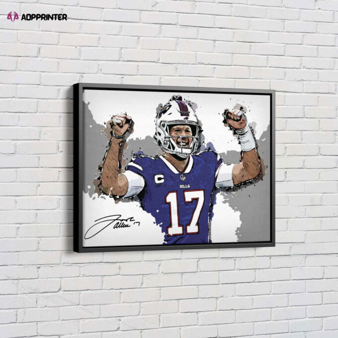 Josh Allen Signed Cartoon Poster Buffalo Bills Canvas Unique Design Wall Art Print Hand Made Ready to Hang Custom Design
