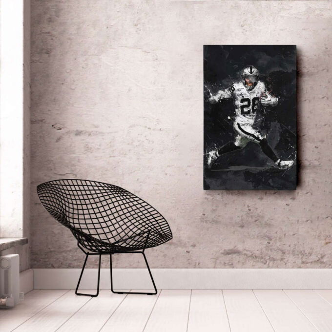 Josh Jacobs Art Las Vegas Raiders NFL Canvas Wall Art Home Decor Framed Poster Man Cave Gift