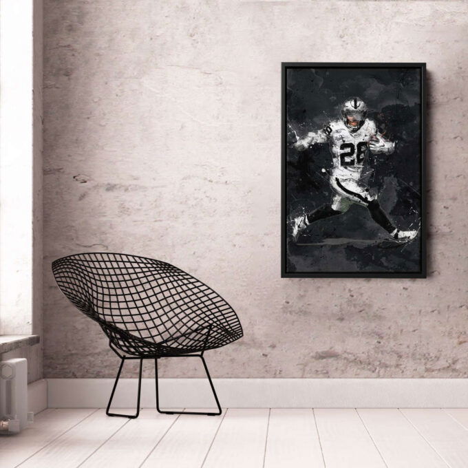 Josh Jacobs Art Las Vegas Raiders NFL Canvas Wall Art Home Decor Framed Poster Man Cave Gift
