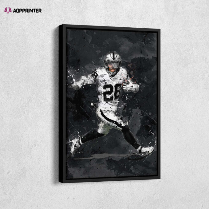 Josh Jacobs Art Las Vegas Raiders NFL Canvas Wall Art Home Decor Framed Poster Man Cave Gift