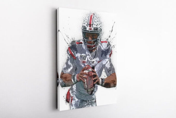 Justin Fields American Football Quarterback NFL Canvas Unique Design Wall Art Print Hand Made Ready to Hang Custom Design