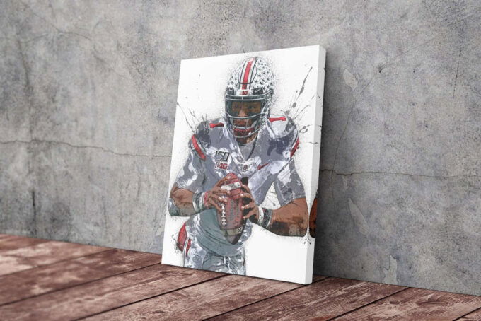Justin Fields American Football Quarterback NFL Canvas Unique Design Wall Art Print Hand Made Ready to Hang Custom Design