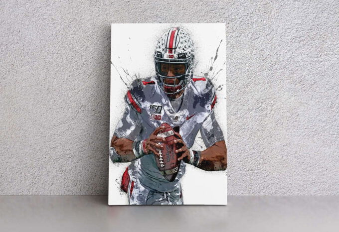 Justin Fields American Football Quarterback NFL Canvas Unique Design Wall Art Print Hand Made Ready to Hang Custom Design