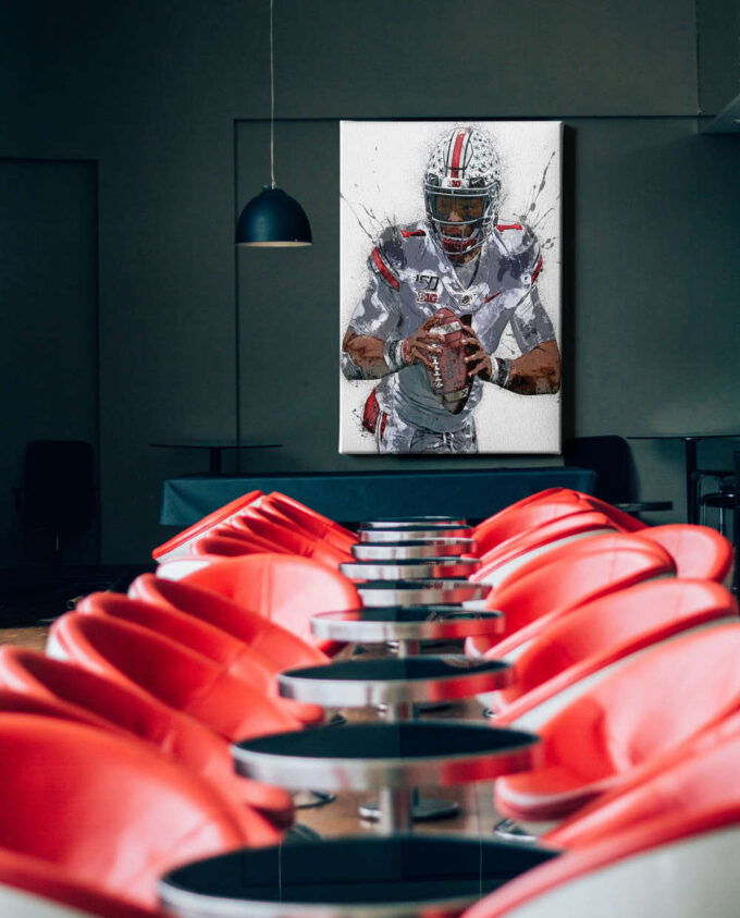 Justin Fields American Football Quarterback NFL Canvas Unique Design Wall Art Print Hand Made Ready to Hang Custom Design