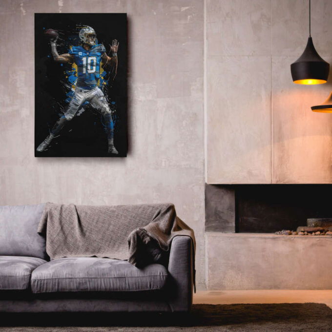 Justin Herbert Art Los Angeles Chargers NFL Wall Art Home Decor Hand Made Poster Canvas Print