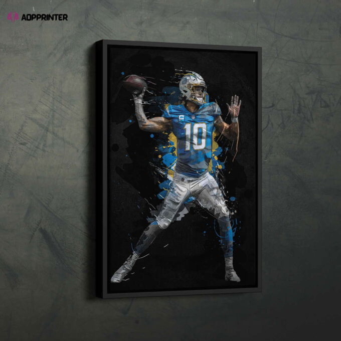 Justin Herbert Art Los Angeles Chargers NFL Wall Art Home Decor Hand Made Poster Canvas Print