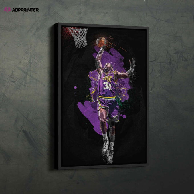 Karl Malone Art Utah Jazz NBA Wall Art Home Decor Hand Made Poster Canvas Print