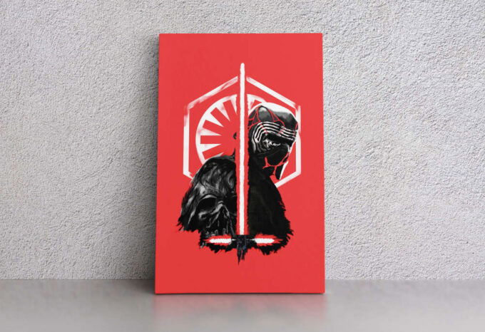 Kylo Ren Star Wars Red Background Face Canvas Unique Design Wall Art Print Hand Made Ready to Hang Custom Design