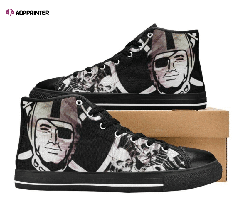 Las Vegas Raiders NFL Custom Canvas High Top Shoes Las Vegas Raiders NFL Custom Canvas High Top Shoes