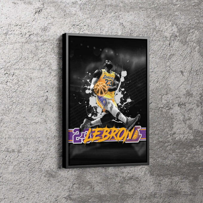 Lebron James Dunk Art Poster Los Angeles Lakers 23 Canvas Unique Design Wall Art Print Hand Made Ready to Hang Custom Design