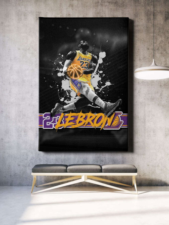 Lebron James Dunk Art Poster Los Angeles Lakers 23 Canvas Unique Design Wall Art Print Hand Made Ready to Hang Custom Design