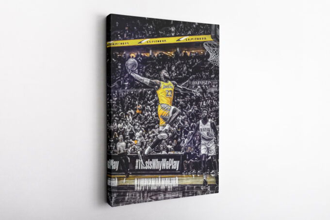 Lebron James Dunk Painting Poster Los Angeles Lakers Canvas Unique Design Wall Art Print Hand Made Ready to Hang Custom Design