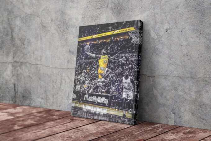 Lebron James Dunk Painting Poster Los Angeles Lakers Canvas Unique Design Wall Art Print Hand Made Ready to Hang Custom Design