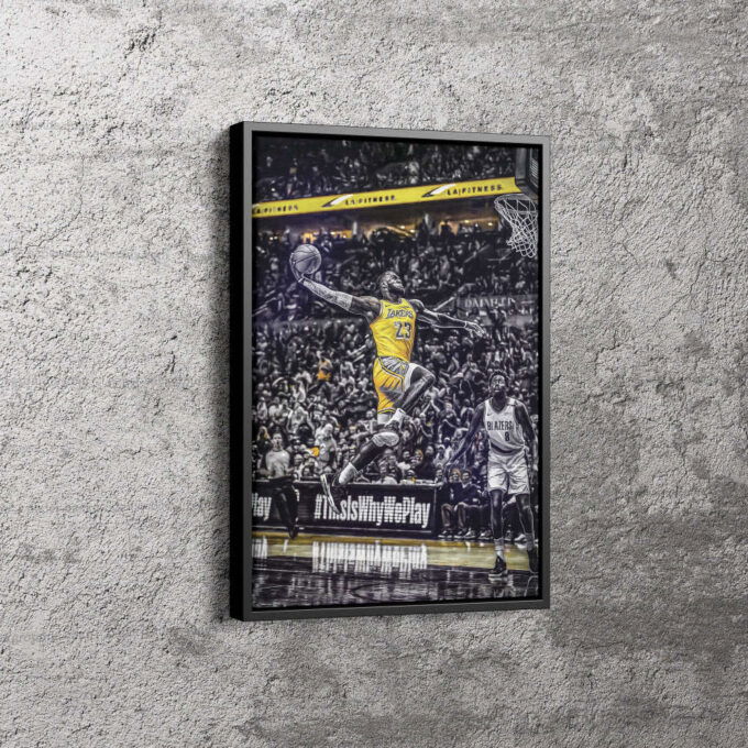 Lebron James Dunk Painting Poster Los Angeles Lakers Canvas Unique Design Wall Art Print Hand Made Ready to Hang Custom Design