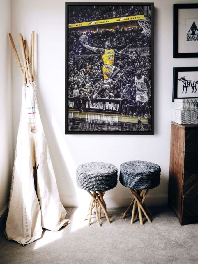 Lebron James Dunk Painting Poster Los Angeles Lakers Canvas Unique Design Wall Art Print Hand Made Ready to Hang Custom Design