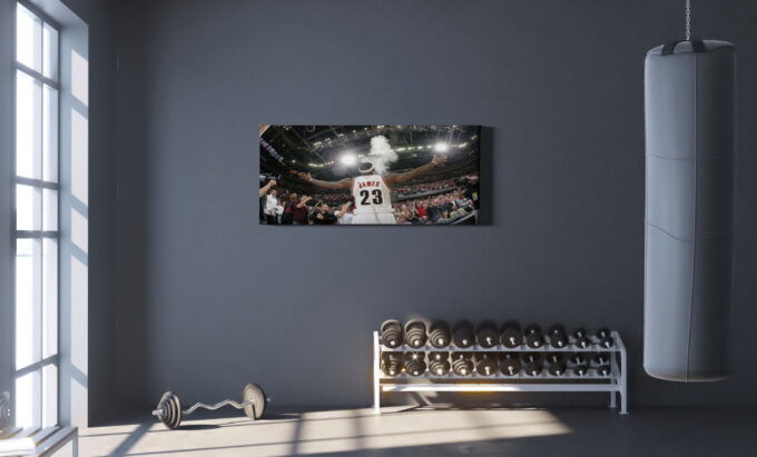 Lebron James Facing Crowd Poster Cleveland Cavaliers Basketball Canvas Unique Design Wall Art Print Hand Made Ready to Hang Custom Design