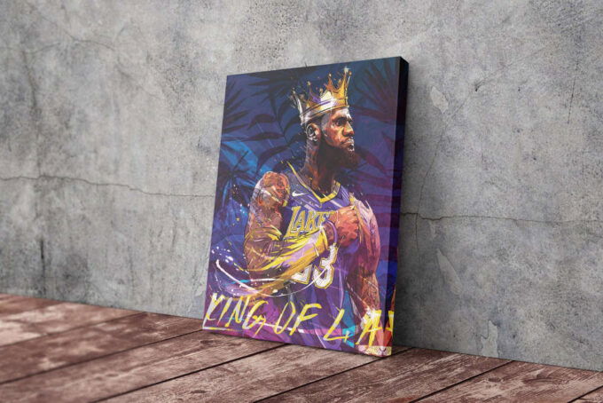 Lebron James King of LA Basketball Canvas Unique Design Wall Art Print Hand Made Ready to Hang Custom Design