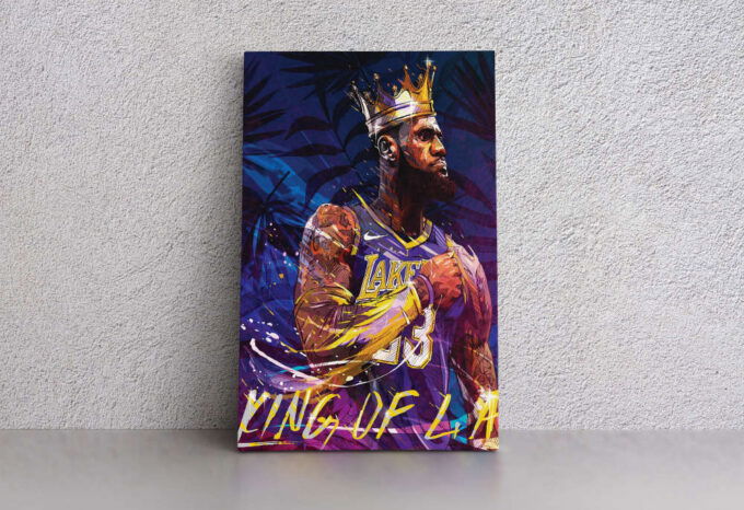 Lebron James King of LA Basketball Canvas Unique Design Wall Art Print Hand Made Ready to Hang Custom Design