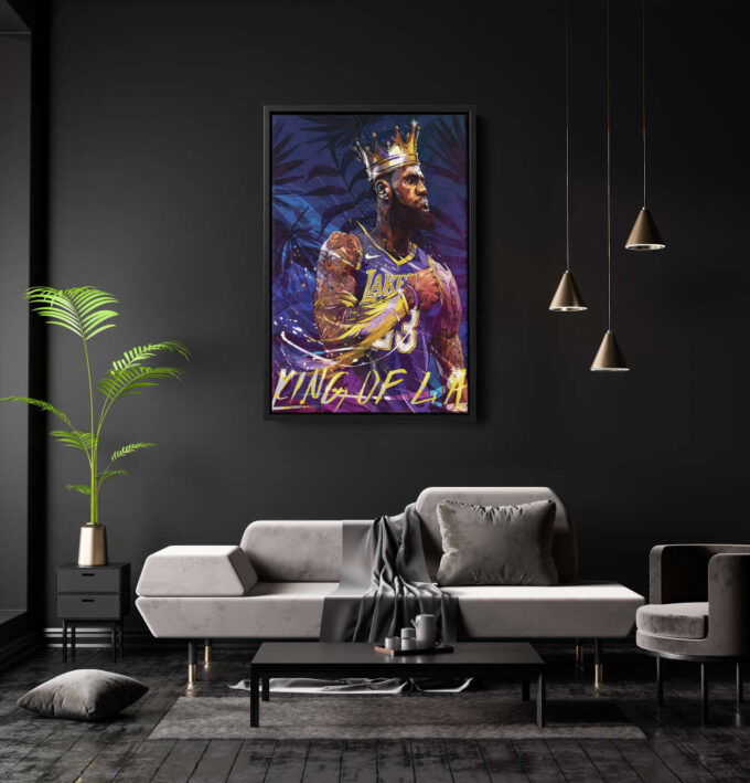 Lebron James King of LA Basketball Canvas Unique Design Wall Art Print Hand Made Ready to Hang Custom Design