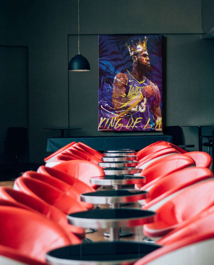 Lebron James King of LA Basketball Canvas Unique Design Wall Art Print Hand Made Ready to Hang Custom Design