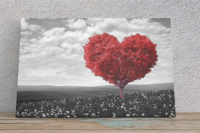 Love Tree Heart  Red Tree Premium Design Canvas Unique Design Wall Art Print Hand Made Ready to Hang Custom Design