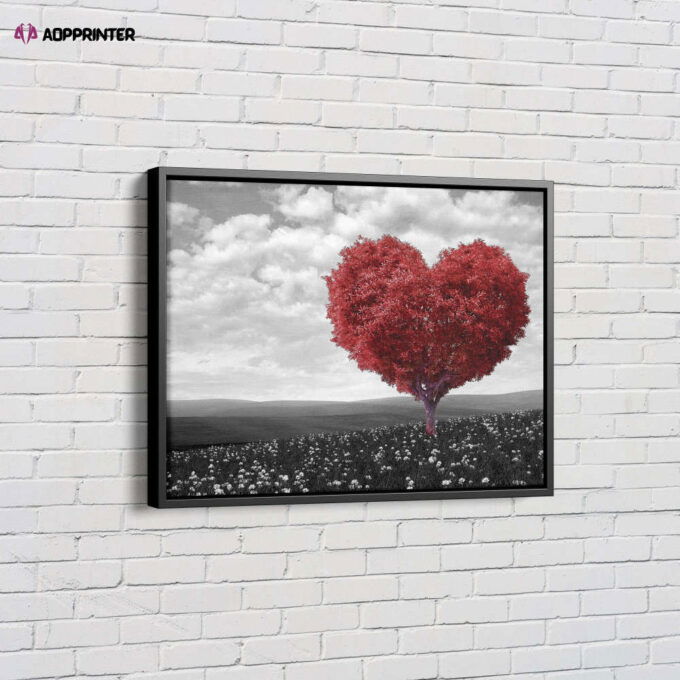 Love Tree Heart  Red Tree Premium Design Canvas Unique Design Wall Art Print Hand Made Ready to Hang Custom Design