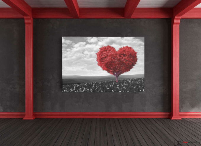 Love Tree Heart  Red Tree Premium Design Canvas Unique Design Wall Art Print Hand Made Ready to Hang Custom Design