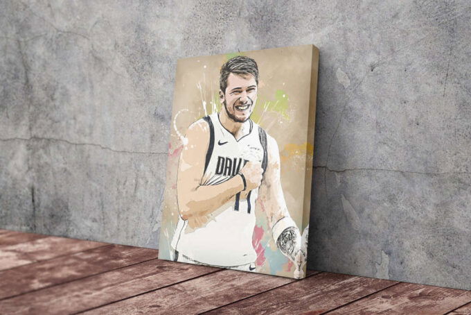 Luka Doncic Basketball Effect Mavericks White Jersey Canvas Unique Design Wall Art Print Hand Made Ready to Hang Custom Design